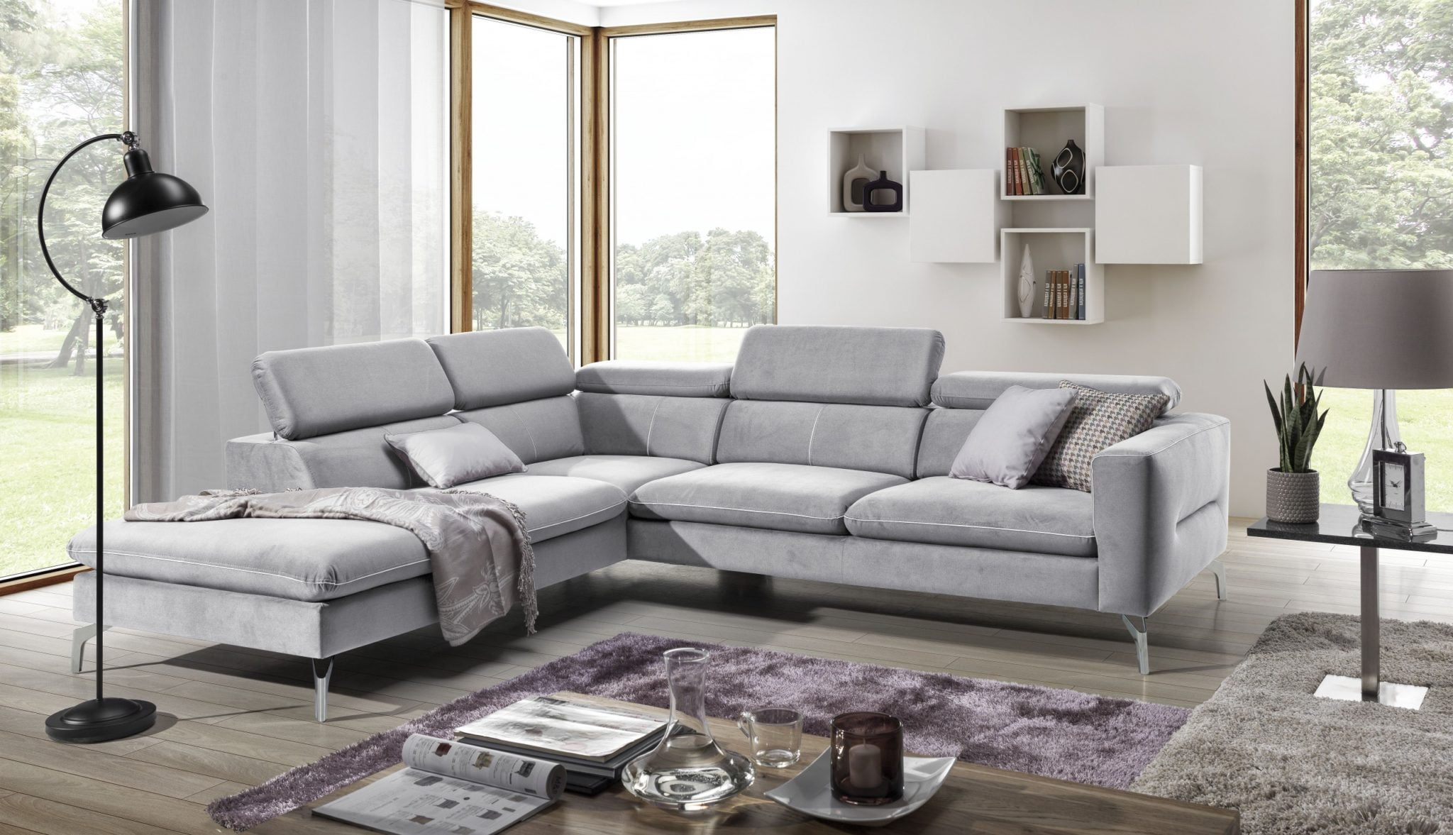 Canapé D'angle Poltron Et Sofa Avec Coffre De Rangement - Gris Tissu 260 Cm